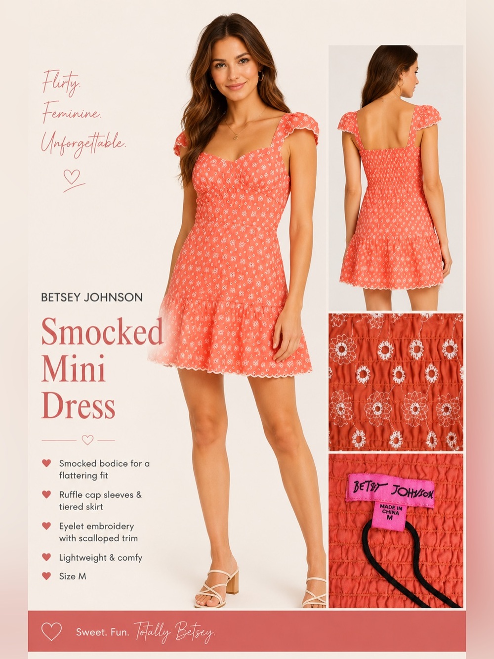 Betsey Johnson Dress Ditsy Eyelet Bustier Mini coquette era
Coral Pink Medium